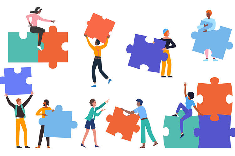animated people connecting puzzle pieces